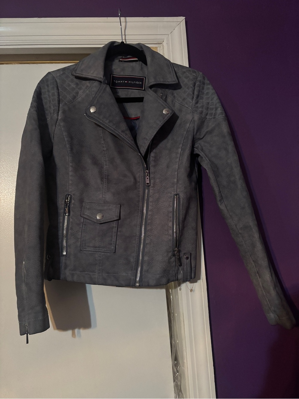 NWOT Gorgeous Tommy Hilfiger Gray Quilted Moto Jacket Punk Goth